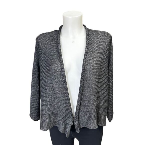 EILEEN FISHER Metallic Gray Loose‎ Knit Open Front Cropped Cardigan sz XS - Picture 1 of 10